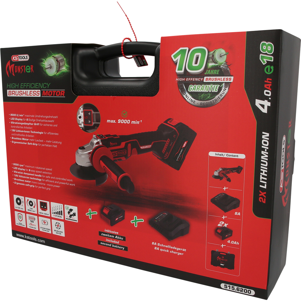 KS Tools eMONSTER Brushless-Akku-Winkelschleifer-Satz , 4-tlg