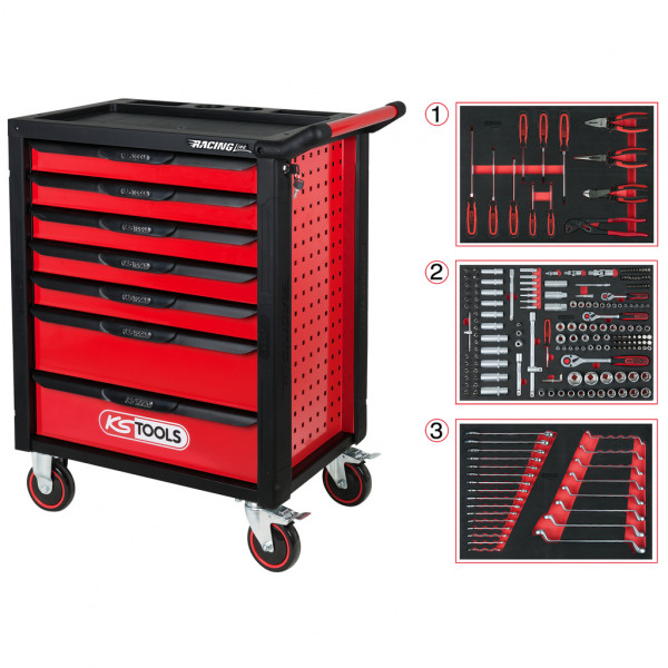 RACINGline Tool Trolley Black/Red with 7 Drawers and 215 Premium Tools