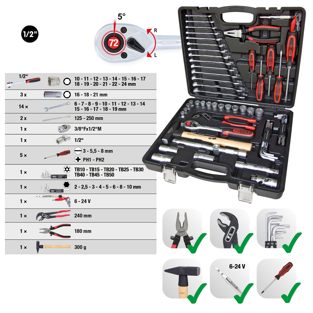 KS Tools 1/2" Universal-Werkzeug-Satz, 47-tlg