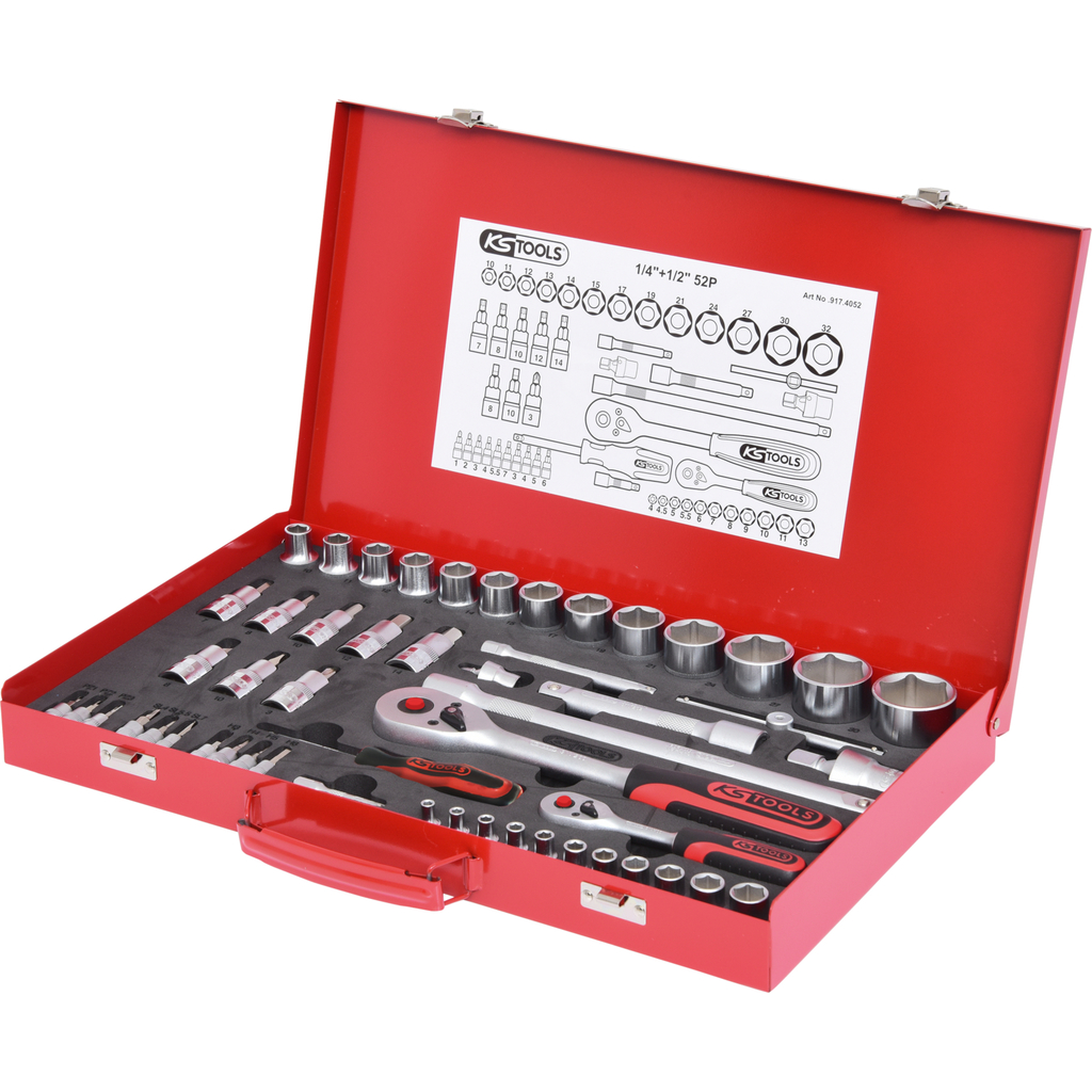 KS Tools 1/4"+1/2" socket wrench set, 52-piece