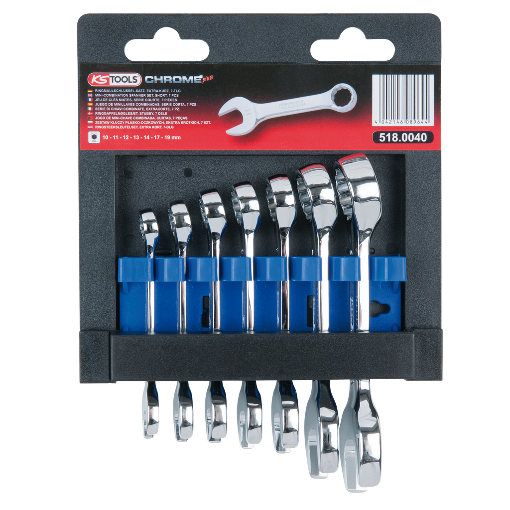 [518.0040] KS Tools CHROMEplus Combination Wrench Set, Short, 7-piece