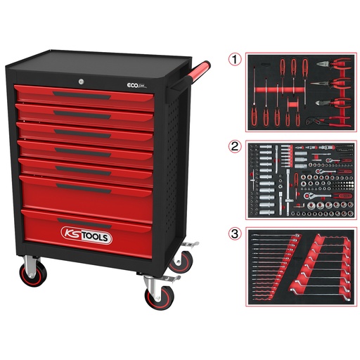 [897.7215] ECOline Tool Trolley Black/Red with 7 Drawers and 215 Premium Tools