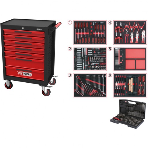 [826.7598] Workshop trolley RACINGline black/red with 7 drawers and 598 premium tools