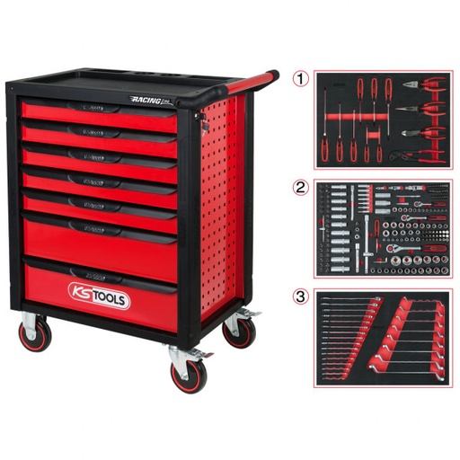 [826.7215] RACINGline workshop trolley black/red with 7 drawers and 215 premium tools