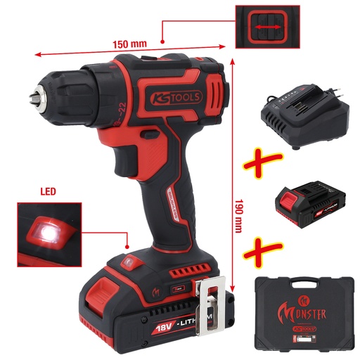 [515.6400] KS Tools eMONSTER Brushless Cordless Drill/Driver Set, 4-piece