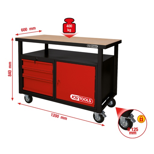 [865.0101] Mobile Workbench with 3 Drawers and 1 Door